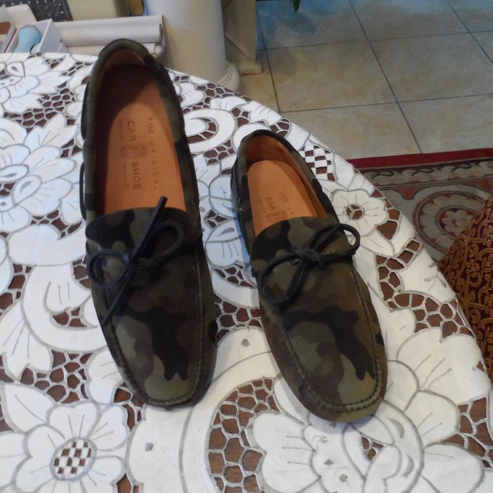New The Original Car Shoe Men's Green Suede Printed Camouflage Size US 6.5
